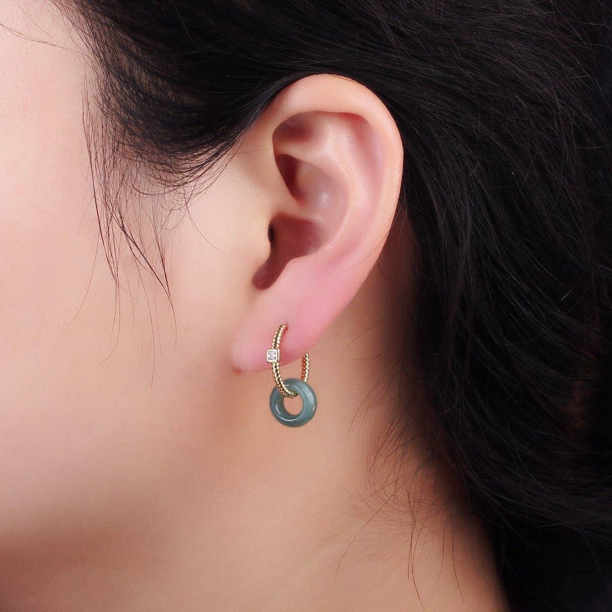 Jade Drop Hoops | 14K Gold Filled