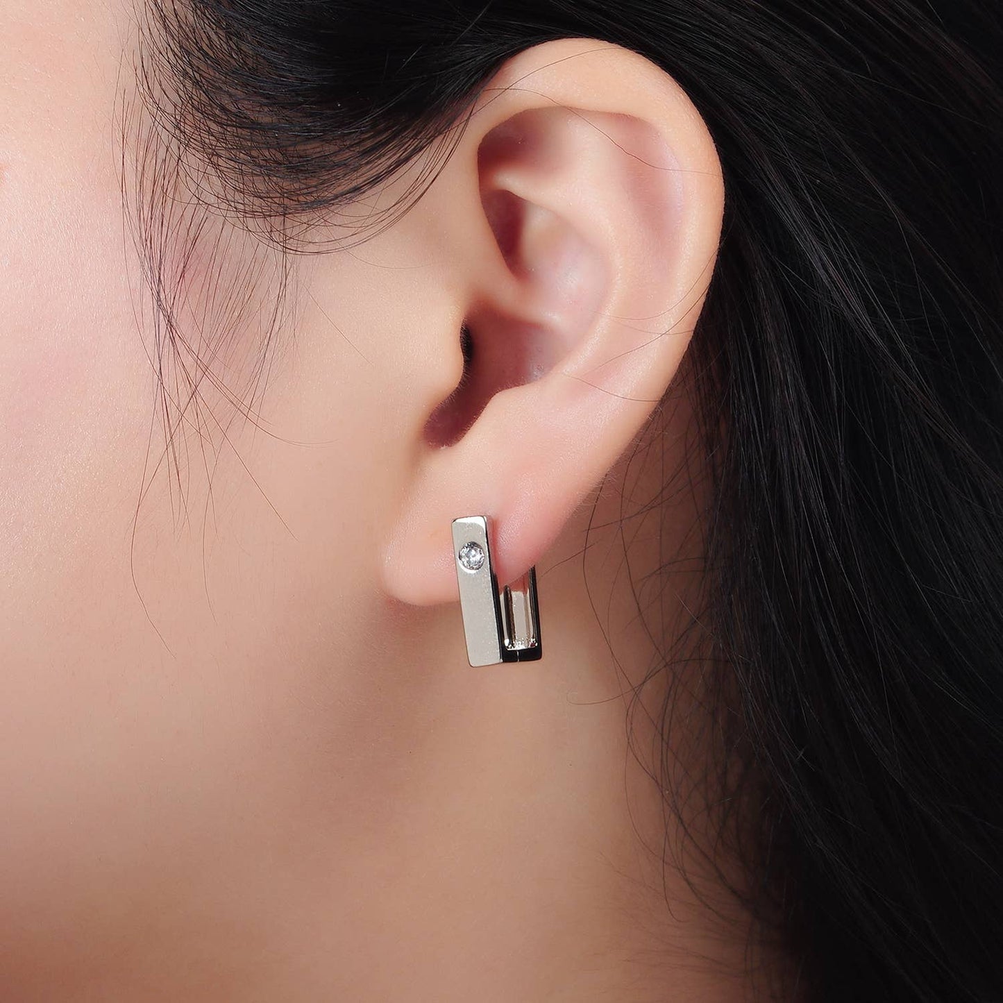 Silver Squared Huggies | White Gold Filled