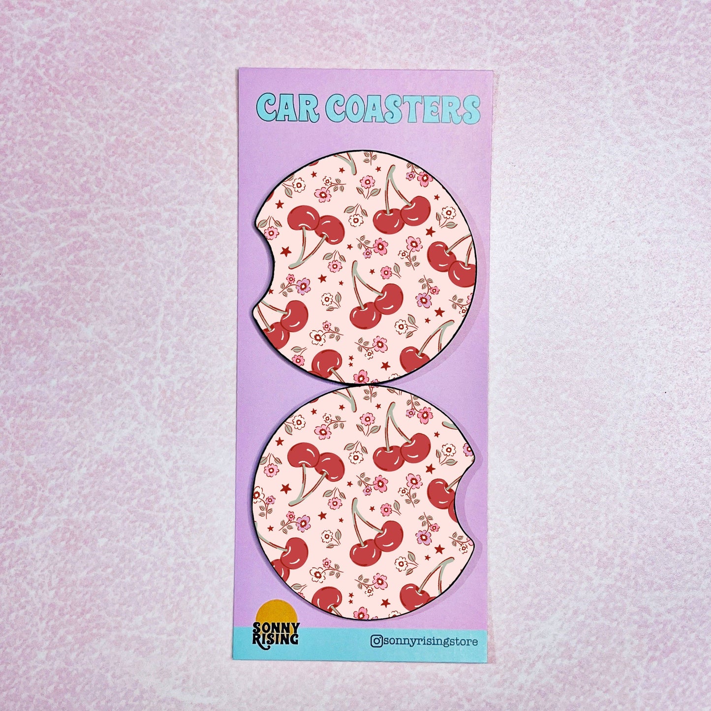 Cherry Floral Car Coasters