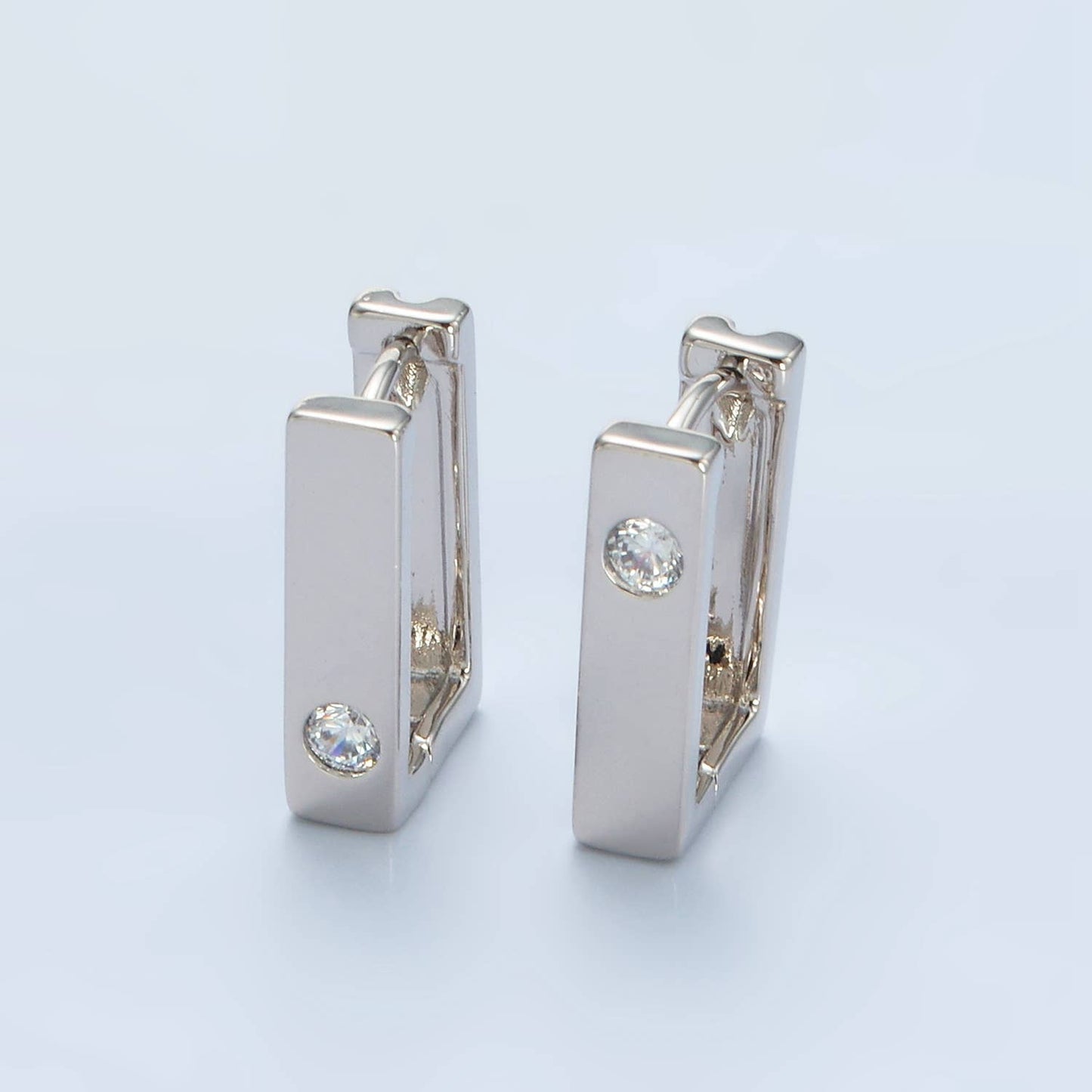 Silver Squared Huggies | White Gold Filled