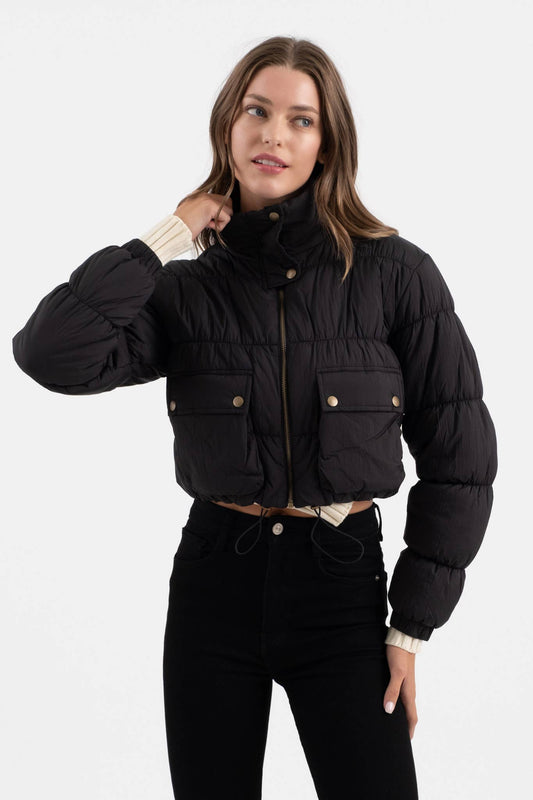 Cozy Winter Cropped Zip Up Puffer Jacket