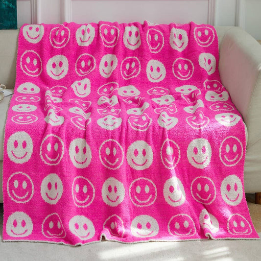 Pink Smiley Plush Blanket