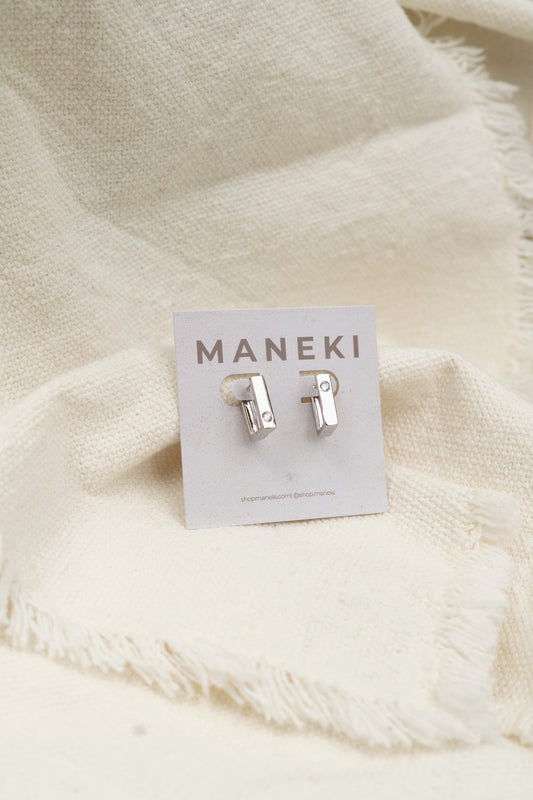 Silver Squared Huggies | White Gold Filled