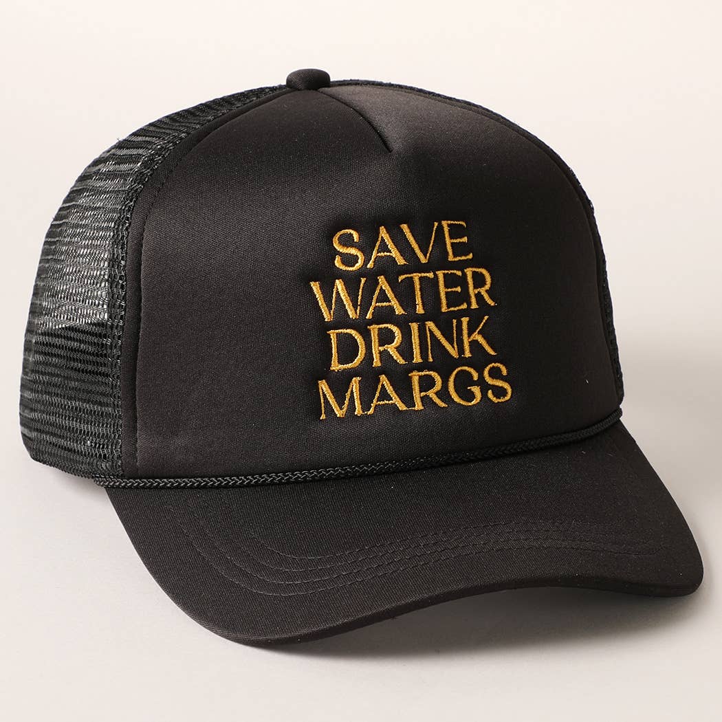 Beige Save Water Drink Margs Embroidered Trucker Hat