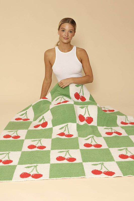 Cherry Checkered Plush Blanket