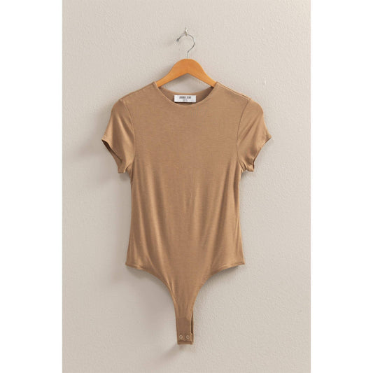 Double Layered Cap Sleeve Bodysuit | Mocha Brown