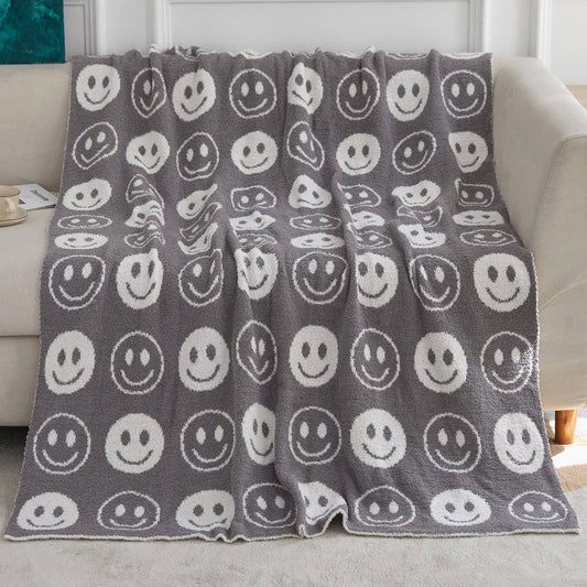 Gray Smiley Plush Blanket