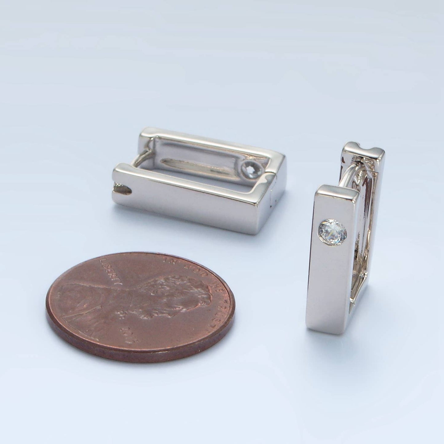 Silver Squared Huggies | White Gold Filled