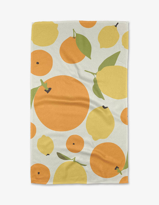 Sunny Lemons And Oranges Geometry Kitchen Towel